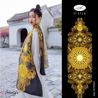 Khăn lụa dài Gold Gilding vàng nền đen